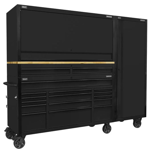 Sealey AP6215BECOMBO2 Superline Black Edition Mobile Trolley with Wooden Worktop 15 Drawer 1549mm