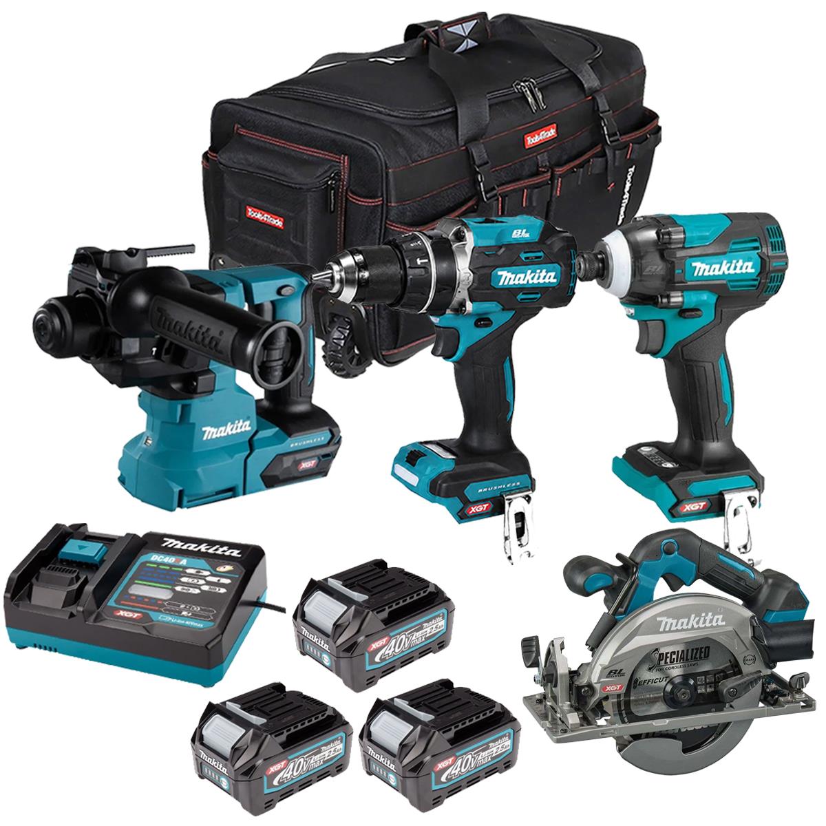Makita 40V 4 Piece Combo Kit with 2 x 2.5Ah Batteries & Charger T4TKIT-6963