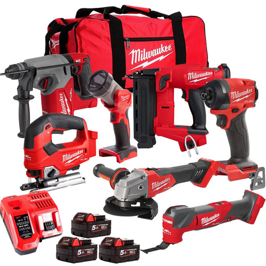 Milwaukee M18FPP6L3-503BK27 18V Brushless 7 Piece Tool Kit with 3 x 5.0Ah Batteries Charger & Wheeled Bag