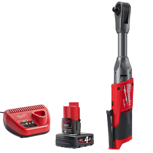 Milwaukee M12FIR38LR-0 12V Brushless Long Reach 3/8in Ratchet with 1 x 4.0Ah Battery & Charger