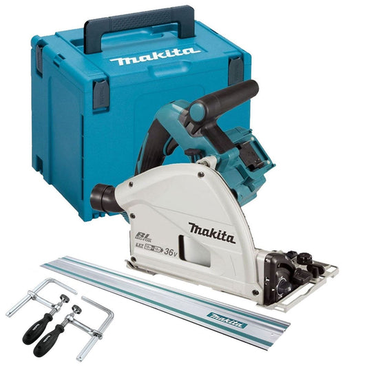 Makita DSP600ZJ 36V Brushless 165mm Plunge Saw with 1 x 3000mm Guide Rail & Clamp