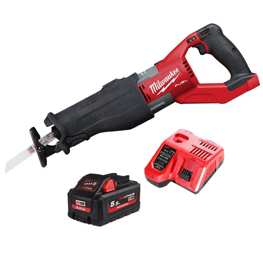 Milwaukee M18FSX-0 18V M18 FUEL Sawzall Reciprocating Saw with 1 x 5.5Ah Battery & Charger