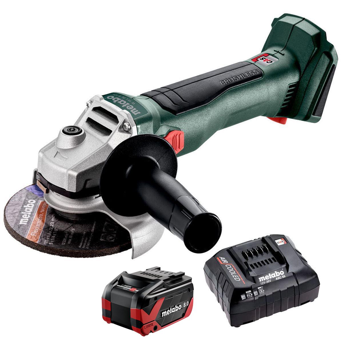 Metabo W 18 L BL 9-125 18V Brushless 125mm Angle Grinder with 1 x 8.0Ah Battery & Charger