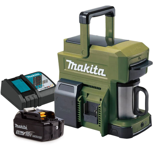 Makita DCM501ZO 10.8V CXT / 18V LXT Cordless Olive Green Coffee Maker with 1 x 3.0Ah Battery & Charger