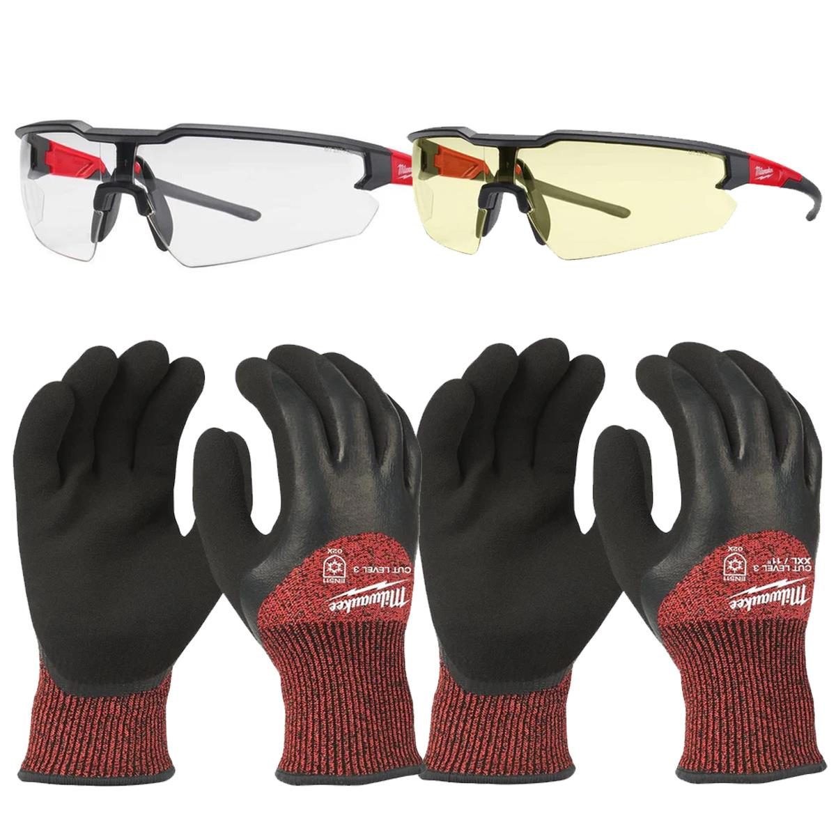 Milwaukee Combo PPE Kit Safety Glasses & Winter Cut C Gloves Size 7/S, 11/XXL