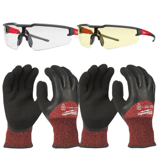 Milwaukee Combo PPE Kit Safety Glasses & Winter Cut C Gloves Size 7/S, 11/XXL