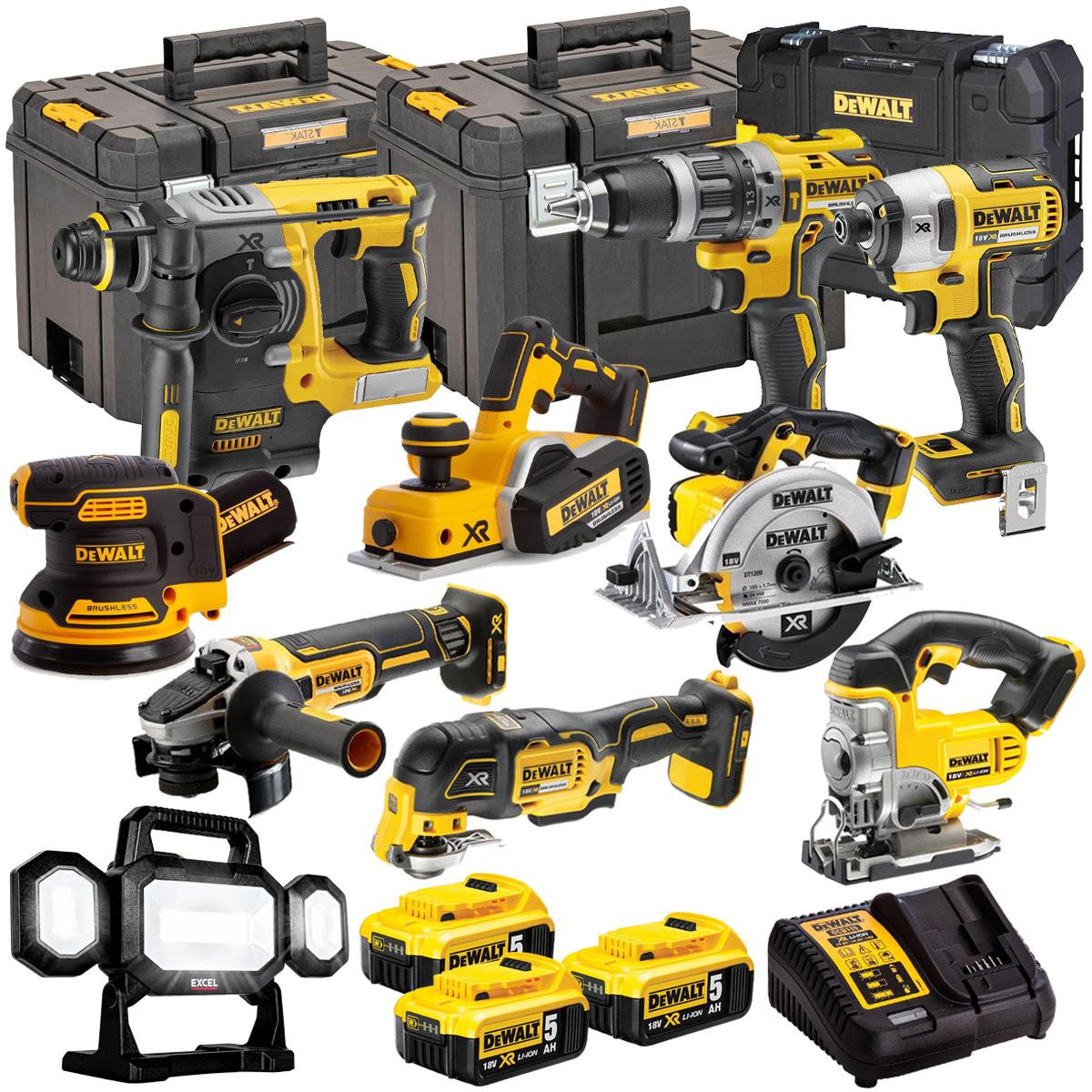 Dewalt 18V 10 Piece Power Tool Kit with 3 x 5.0Ah Batteries T4TKIT-494