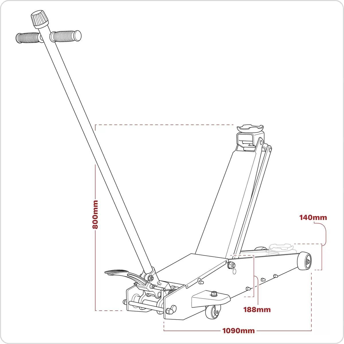 Sealey 2201HL 2 Tonne Long Reach High Lift Commercial Trolley Jack