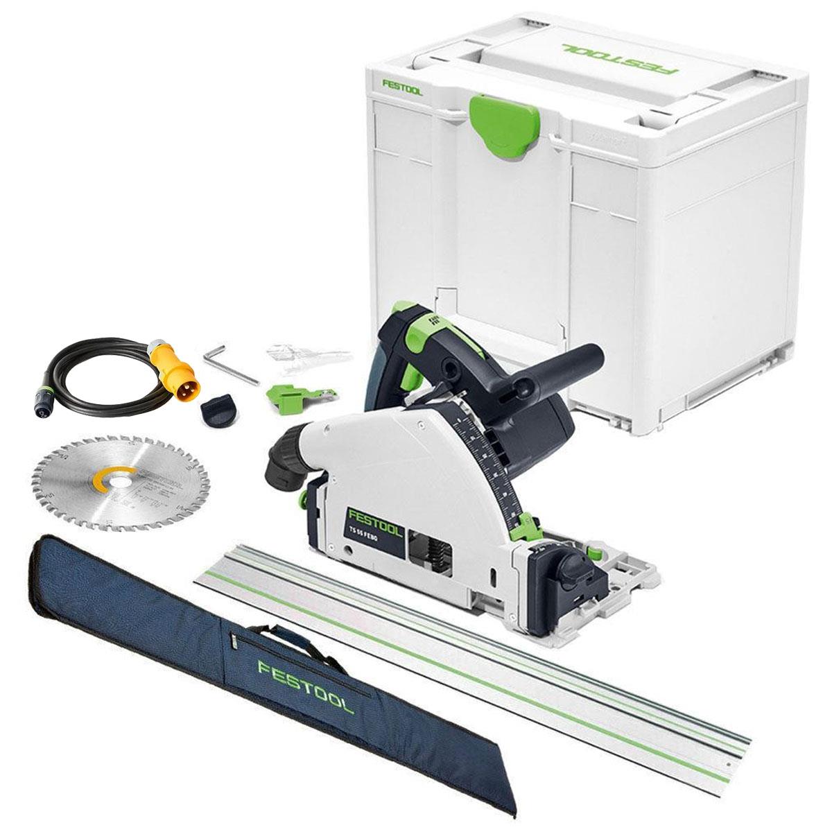 Festool TS 55 FEQ-Plus 110V GB 160mm Circular Plunge-Cut Saw - 576707 With Guide Rail & Guide Rail Bag