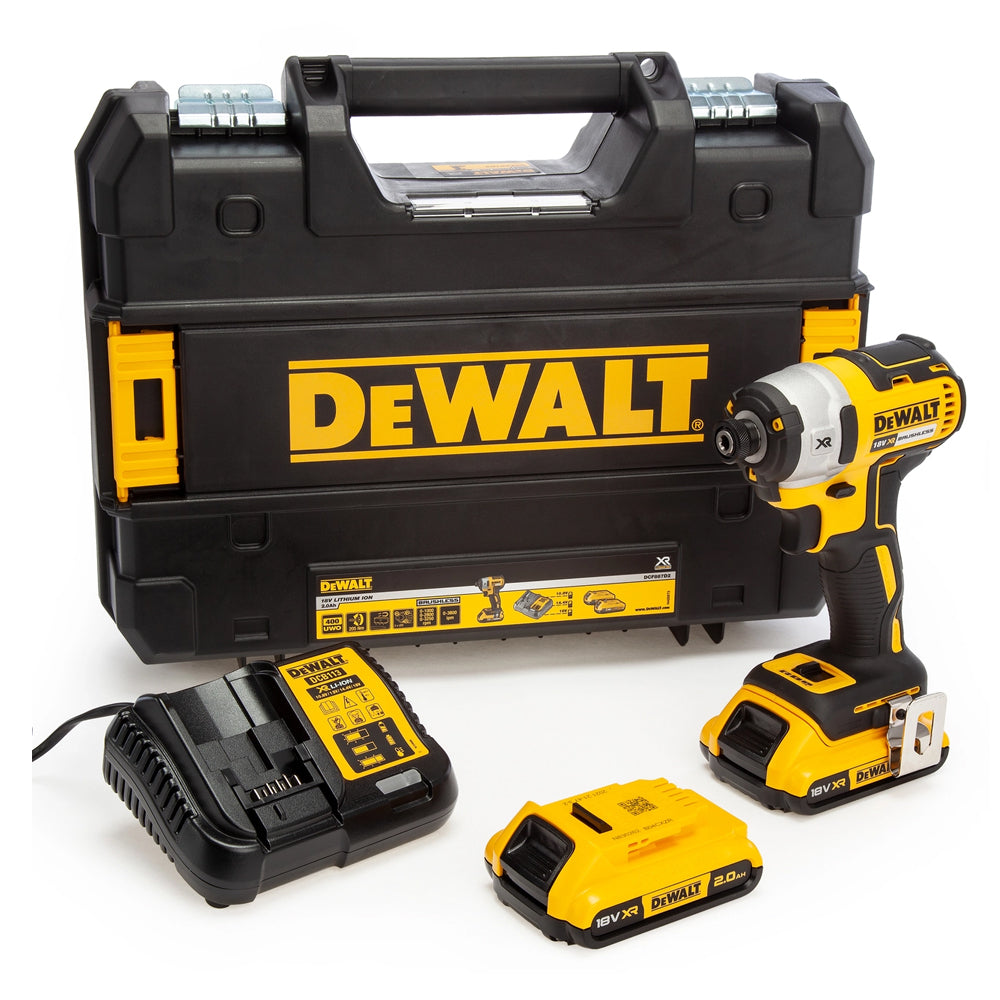 Dewalt DCF887D2 18V XR Brushless 3 Speed Impact Driver With 2 x 2.0Ah Li-ion Battery Charger In Case