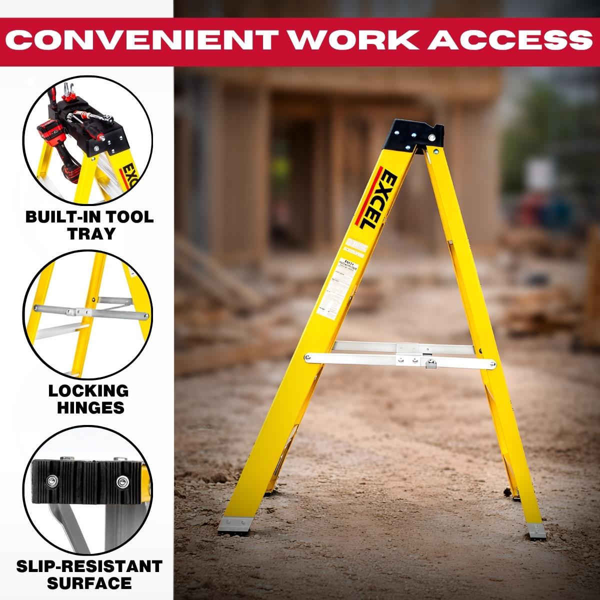 Excel Electricians Fibreglass Step Ladder 5 Tread 1.2m Heavy Duty