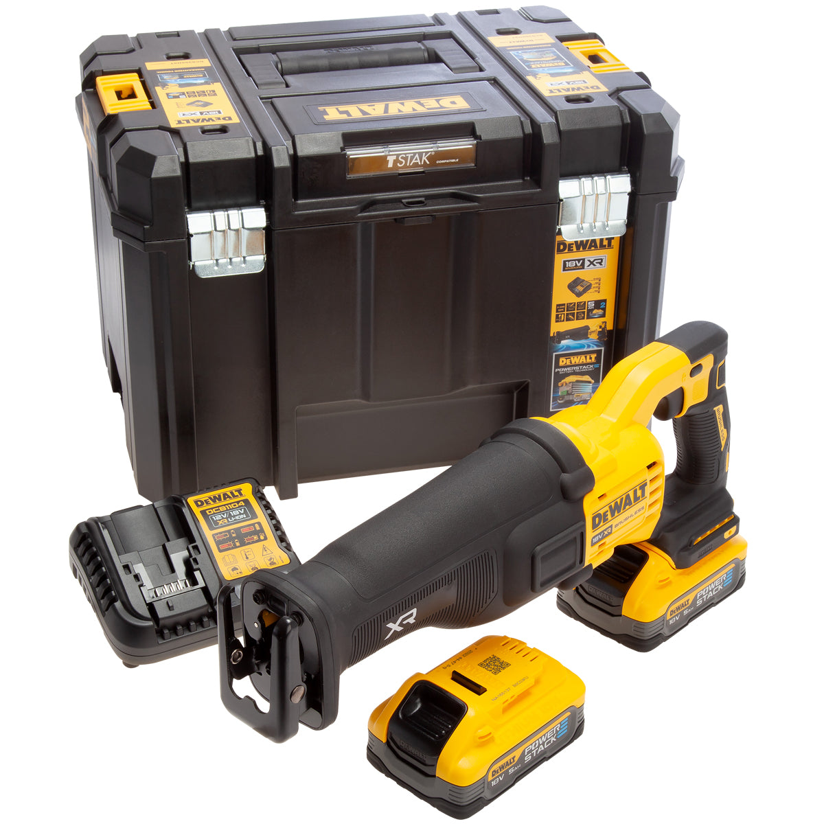 DeWalt DCS386H2T 18V XR Brushless Reciprocating Saw with 2 x 5.0Ah Powerstack Battery, Charger & Case