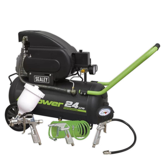 Sealey SAC2420EPK 24L Direct Drive Air Compressor with 4pc Air Accessory Kit 230V