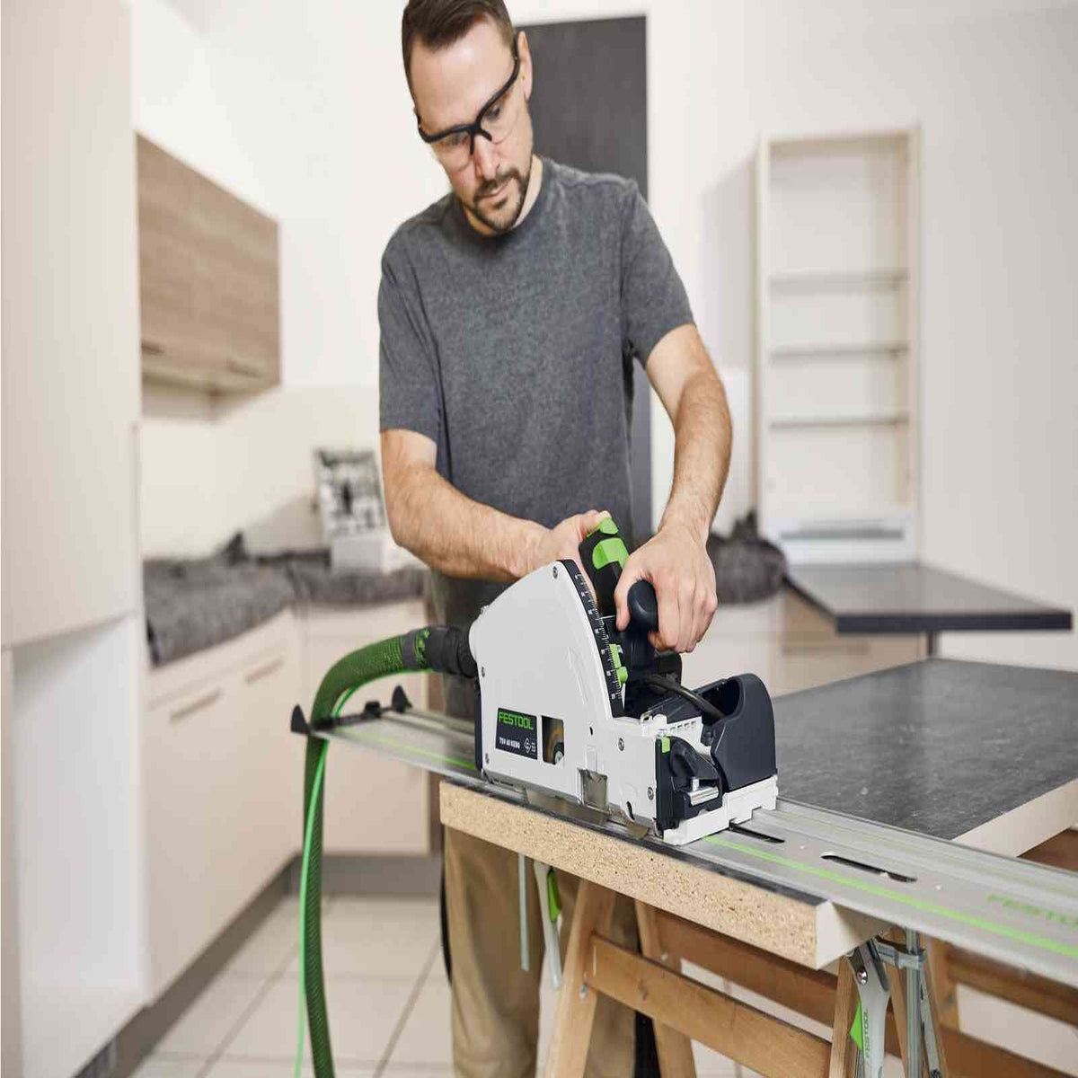 Festool TSV 60 KEB-Plus 110V GB Plunge-Cut Saw - 576734 With 2 x Guide Rail, Connector, Clamp & Bag