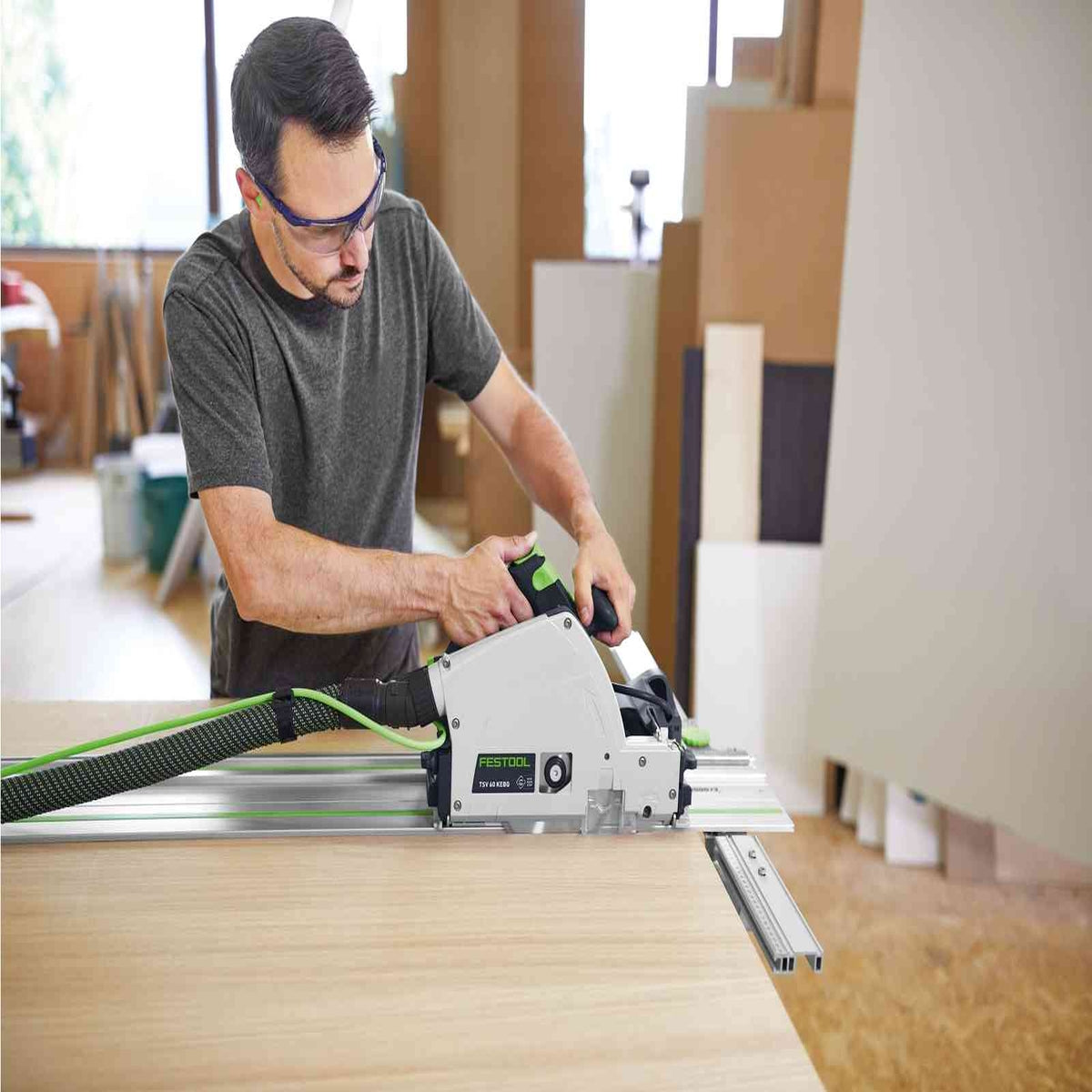 Festool TSV 60 KEB-Plus 110V GB Plunge-Cut Saw - 576734 With 2 x Guide Rail, Connector, Clamp & Bag