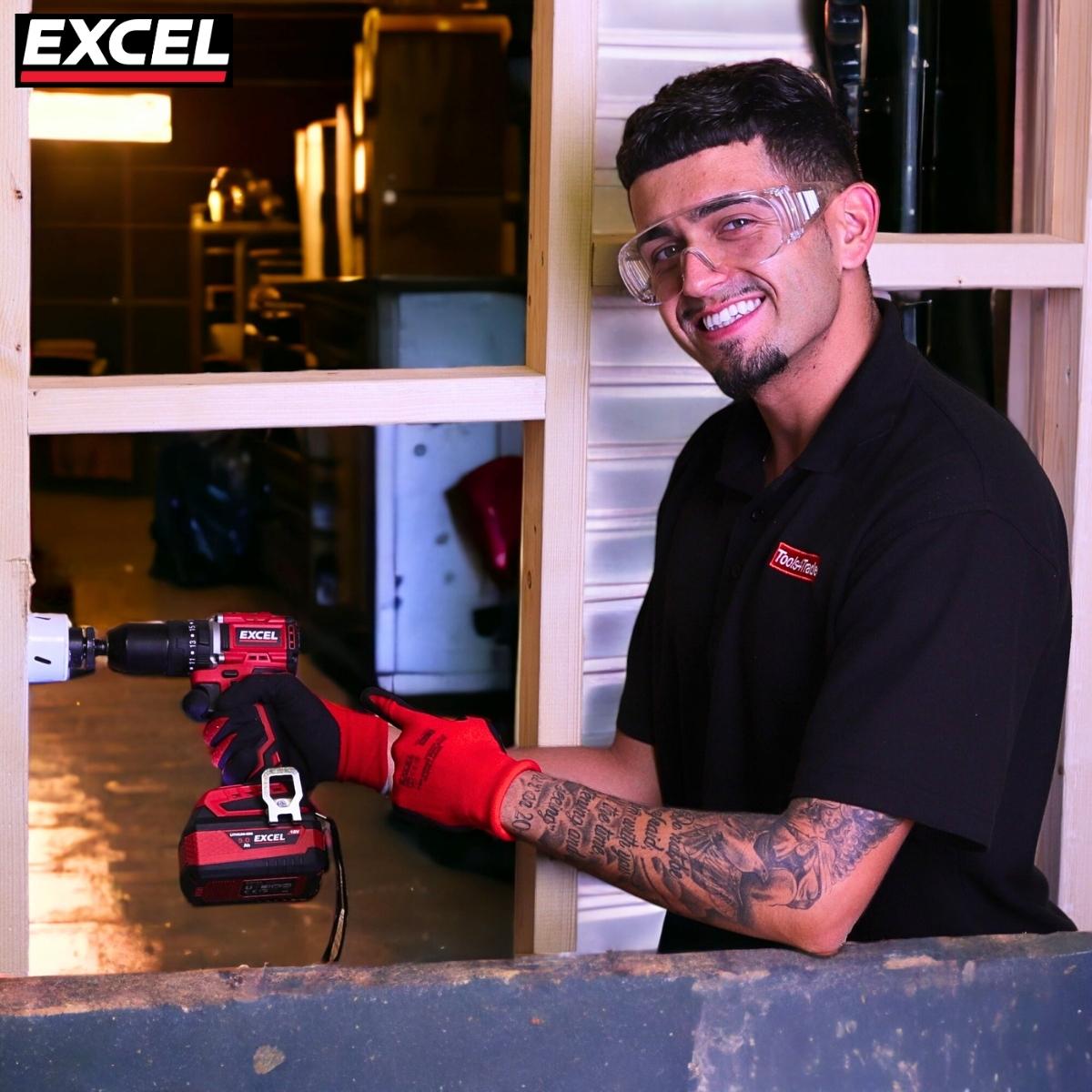 Excel 18V Brushless Twin Pack Impact Driver & Combi Drill with 2 x 5.0Ah Battery Charger
