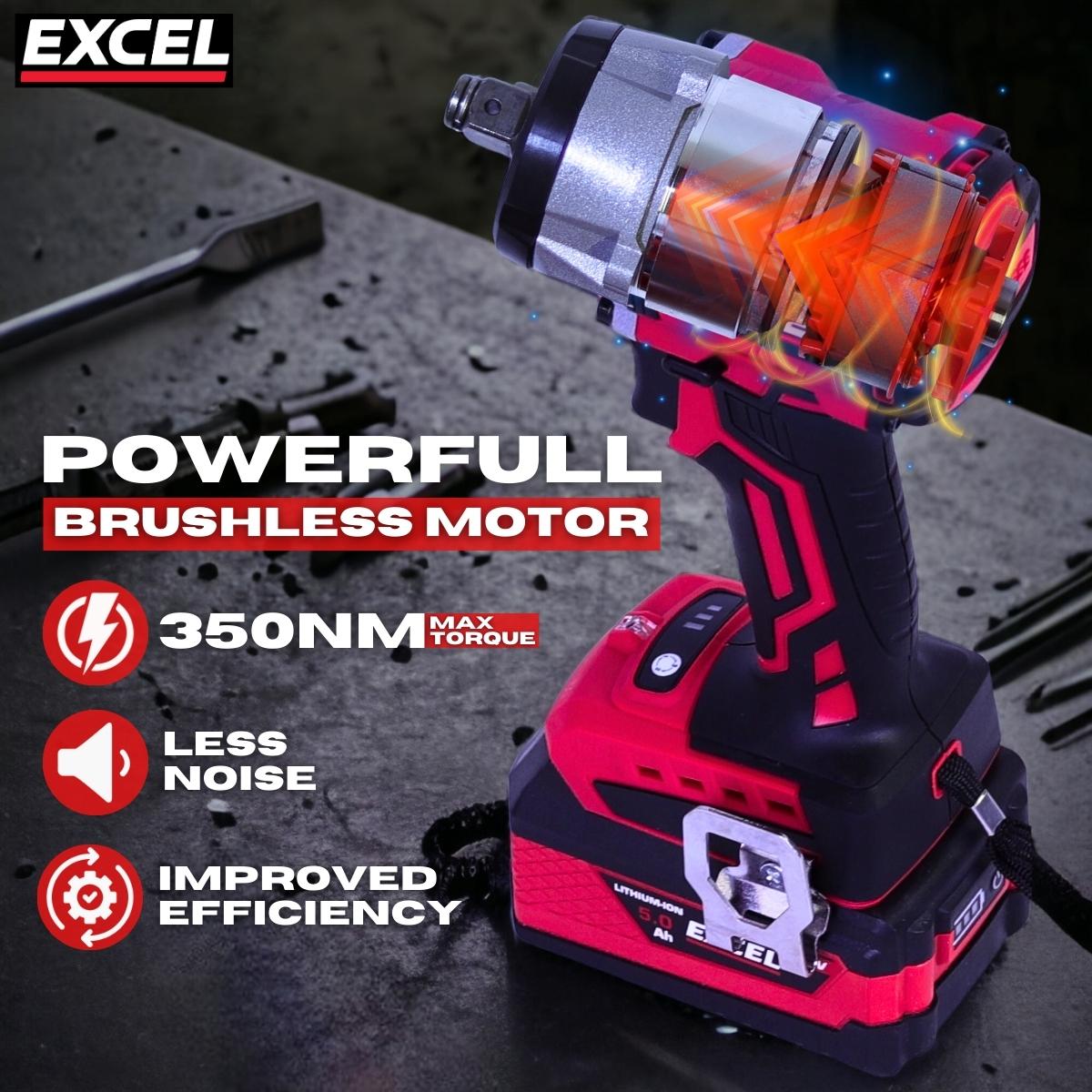 Excel 18V Cordless Brushless 1/2'' Impact Wrench with 1 x 5.0Ah Battery & Charger