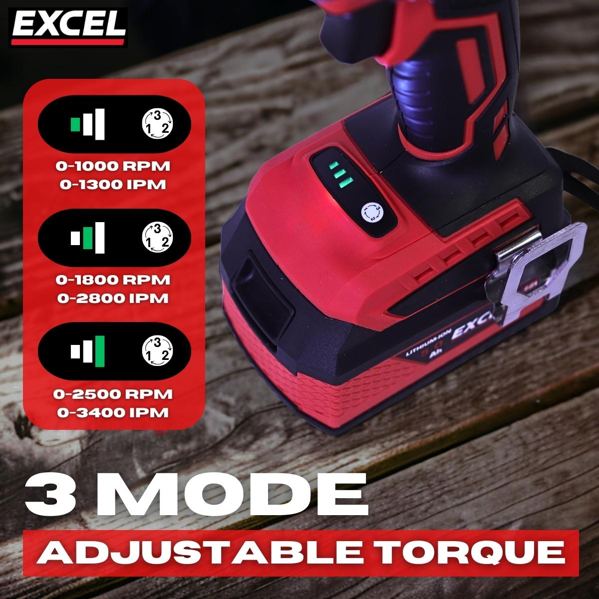 Excel 18V Cordless Brushless 1/2'' Impact Wrench with 1 x 5.0Ah Battery Charger & Bag