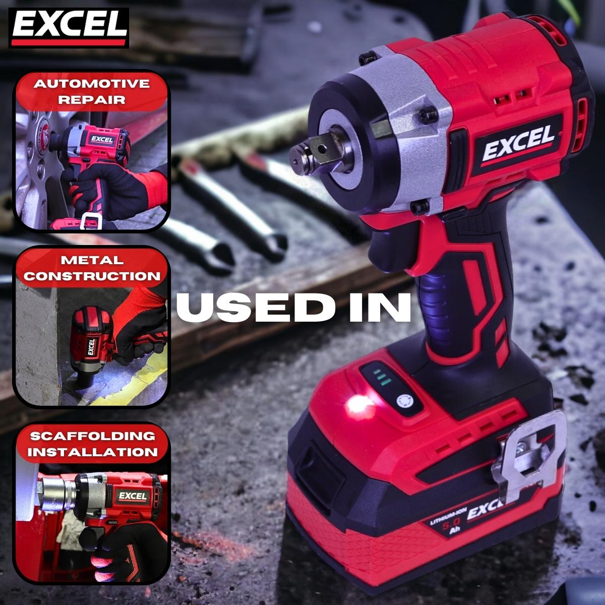 Excel 18V Cordless Brushless 1/2'' Impact Wrench with 1 x 4.0Ah Battery & Charger