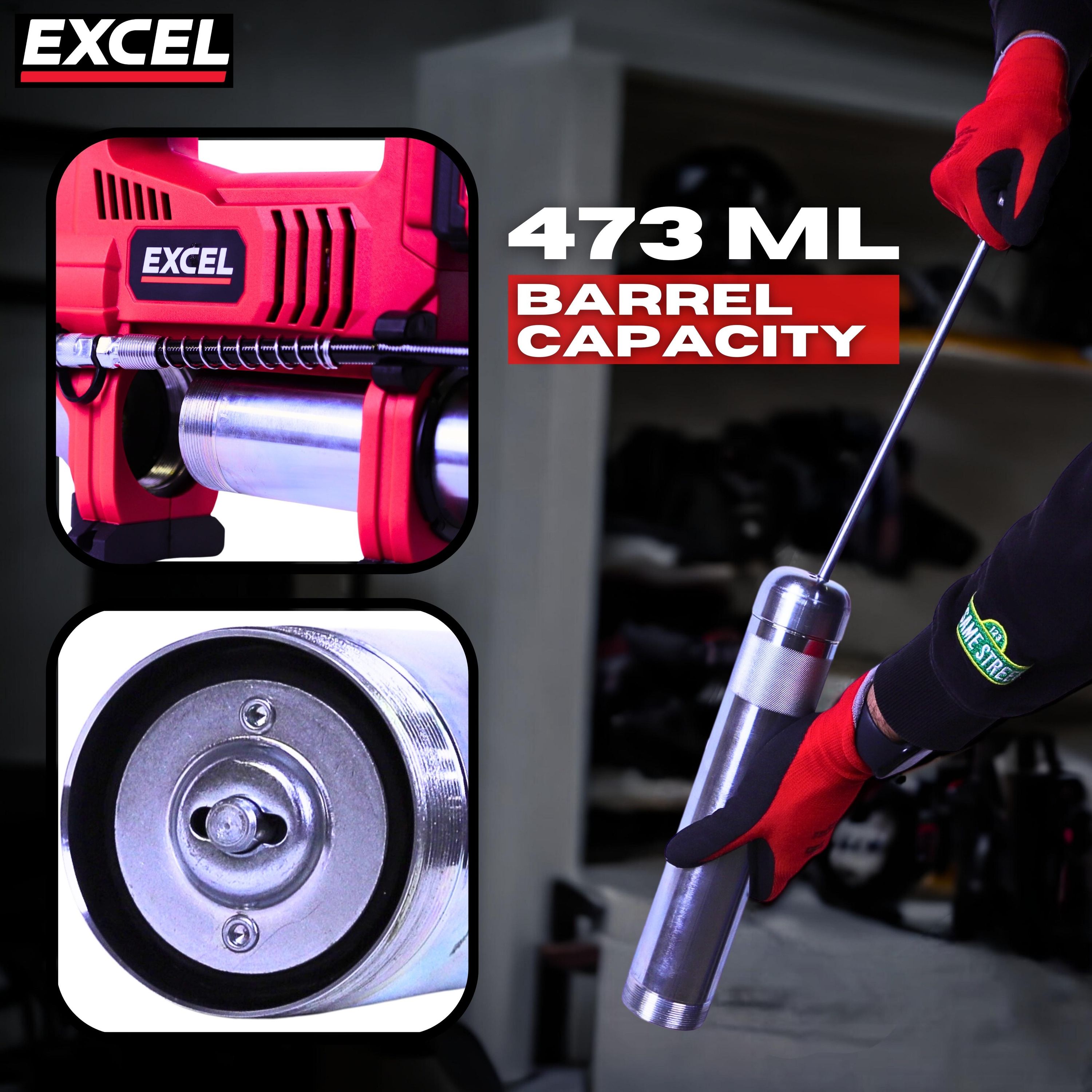 Excel 18V Cordless Grease Gun with 2 x 5.0Ah Battery Charger & Bag