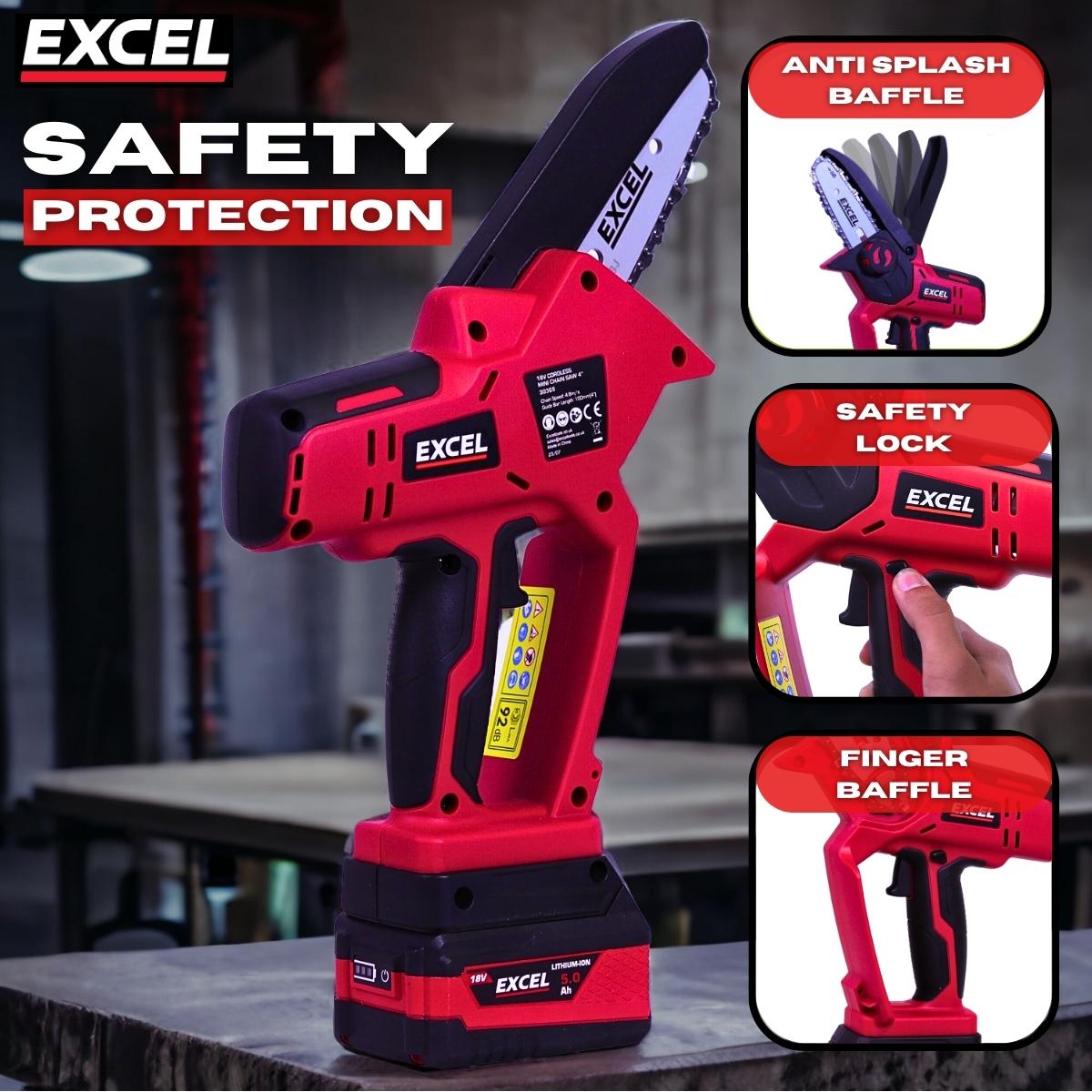 Excel 18V Cordless Mini Chain Saw with 1 x 5.0Ah Battery & Charger