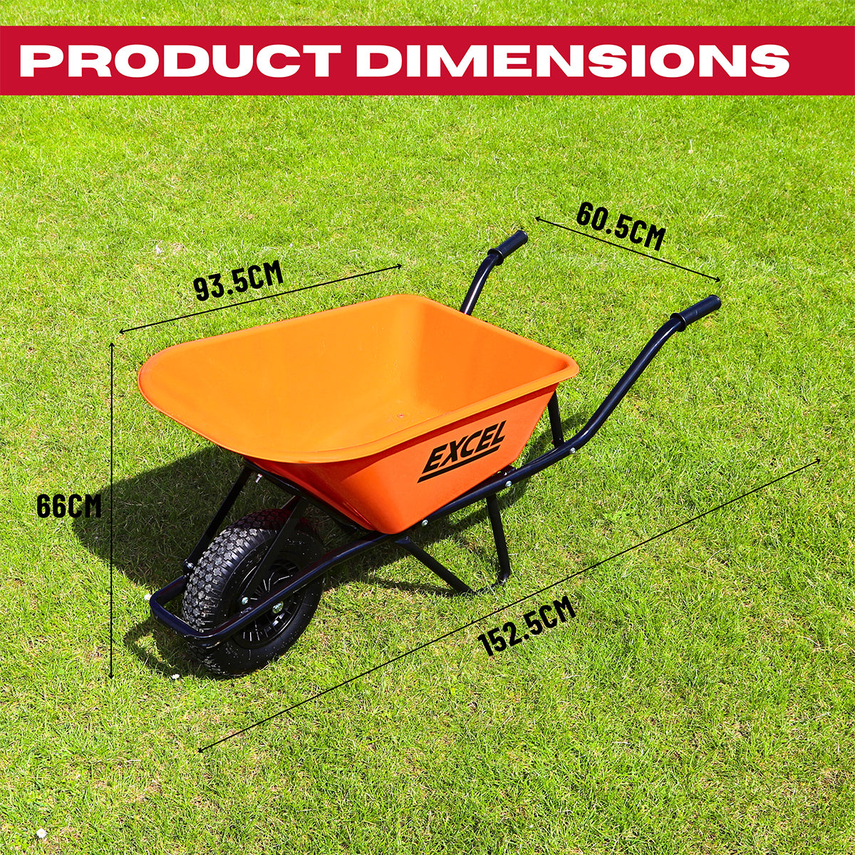 Excel Heavy Duty 100L Wheelbarrow HDPE Plastic Tray