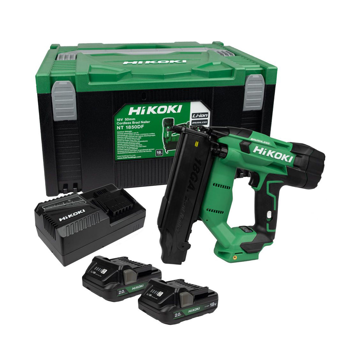 Hikoki NT1850DFJXZ 18V Brushless 18Ga Brad Nailer with 2 x 2.0Ah Batteries, Charger & Case