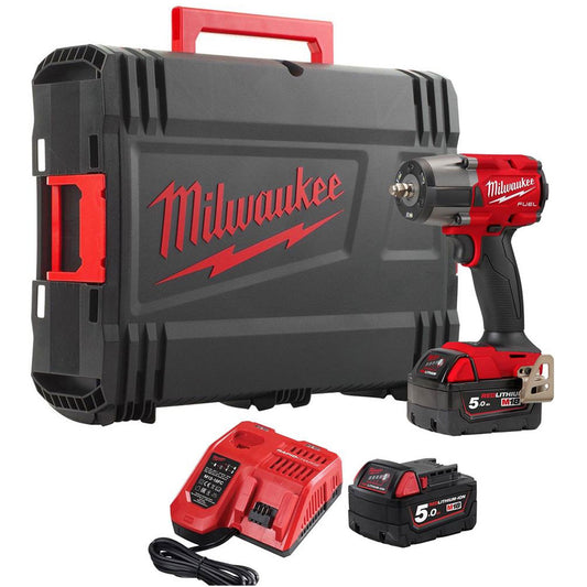 Milwaukee M18FMTIW2F38-502X 18V Fuel Brushless 3/8" Impact Wrench with 2 x 5.0Ah Batteries Charger & Case 4933479405