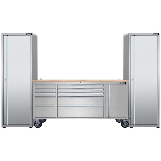 Excel 72inch 10 Drawer Stainless Steel Workbench Roller Tool Chest Cabinet & 2 Tall Cabinet