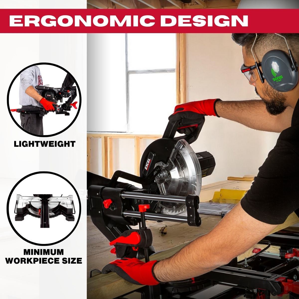 Excel 216mm Sliding Mitre Saw 240V/1700W with LED Light & Universal Leg Stand
