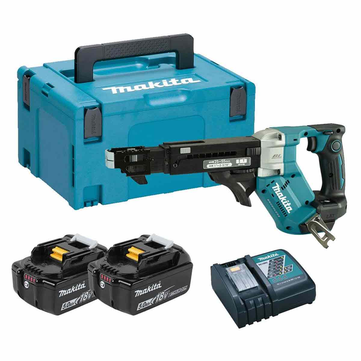 Makita DFR551RTJ 18V LXT Brushless Auto Feed Screwdriver With 2 x 5.0Ah Batteries Charger & Case