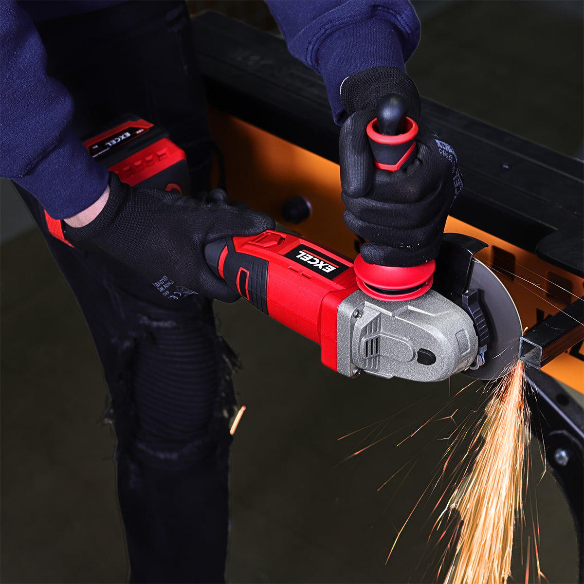 Excel 18V Cordless Angle Grinder 115mm with 1 x 2.0Ah Battery Charger & Bag