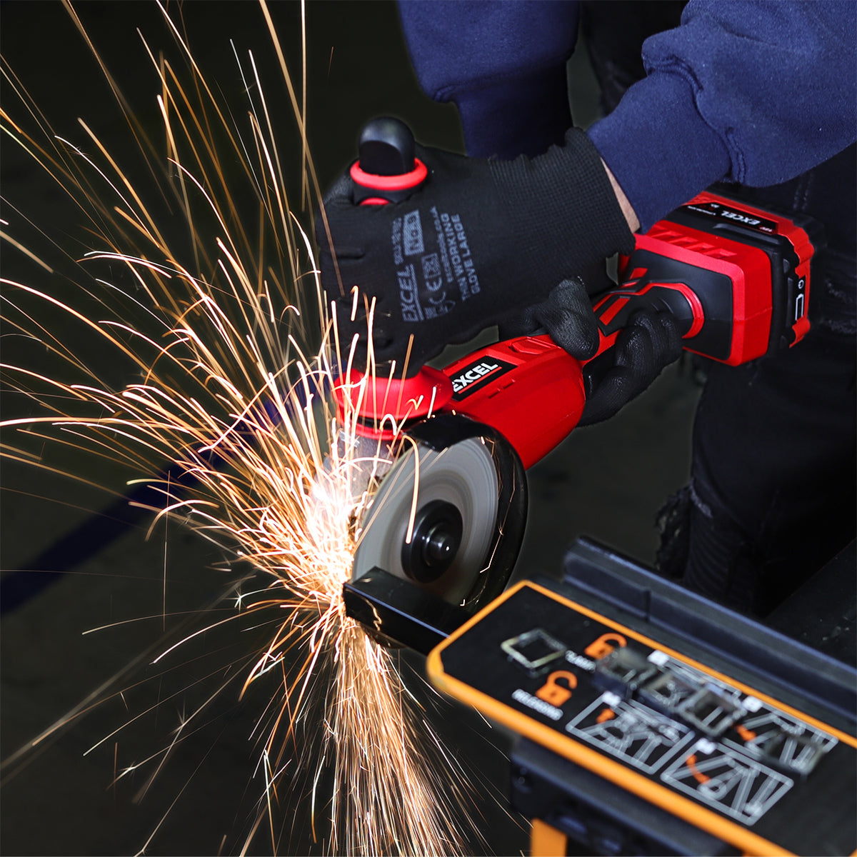 Excel 18V Cordless Angle Grinder 115mm with 1 x 2.0Ah Battery Charger & Bag