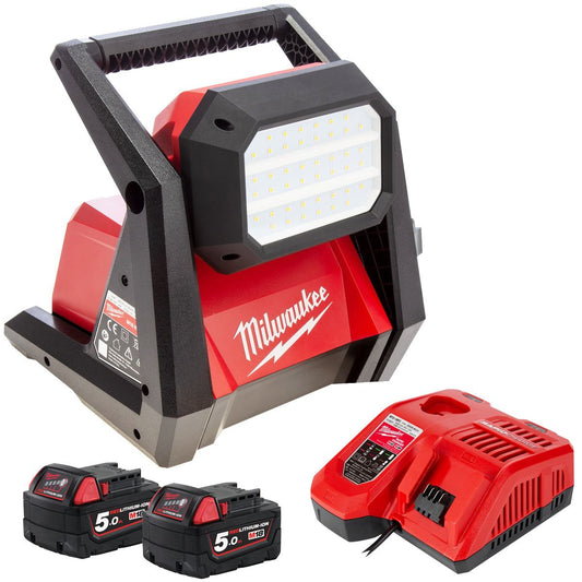 Milwaukee M18HOAL-0 18V 110V High Output Area Light with 2 x 5.0Ah Battery & Charger