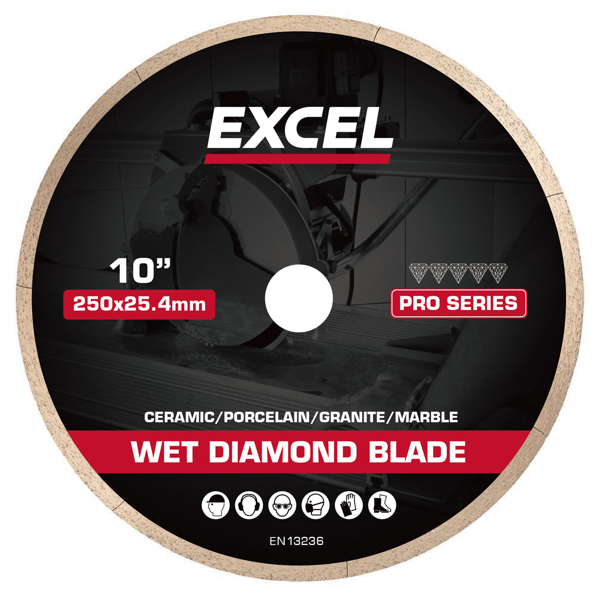 Excel 250mm Continuous Rim Tile Saw Blade for 1250mm Wet Tile Cutter