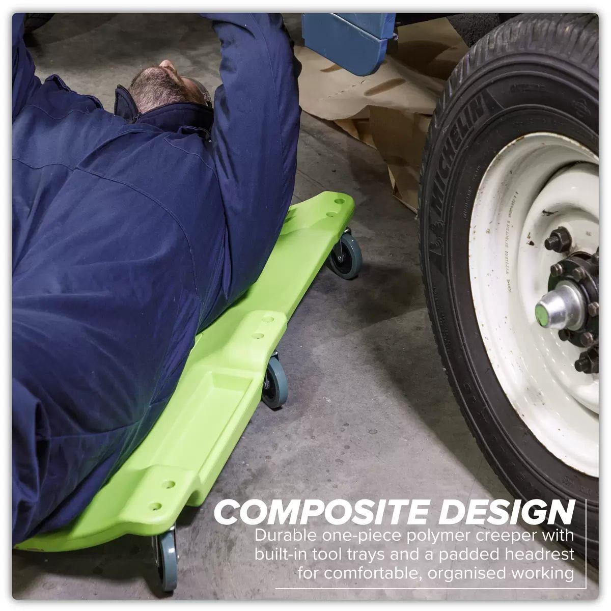 Sealey SCR80HV Composite Creeper with 6 Wheels Green