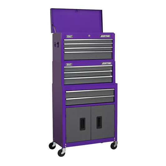 Sealey AP2200BBCPSTACK Topchest Mid-Box Rollcab 9 Drawer Stack Purple