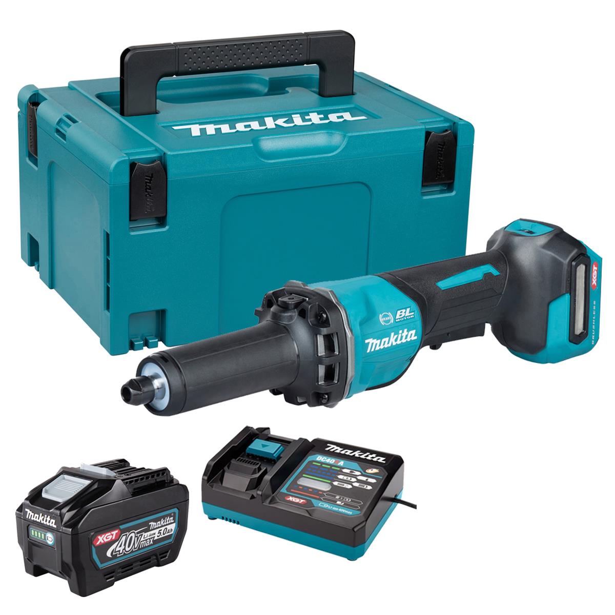 Makita GD002GZ01 40V Max XGT Brushless Die Grinder with 1 x 5.0Ah Battery Charger & Case