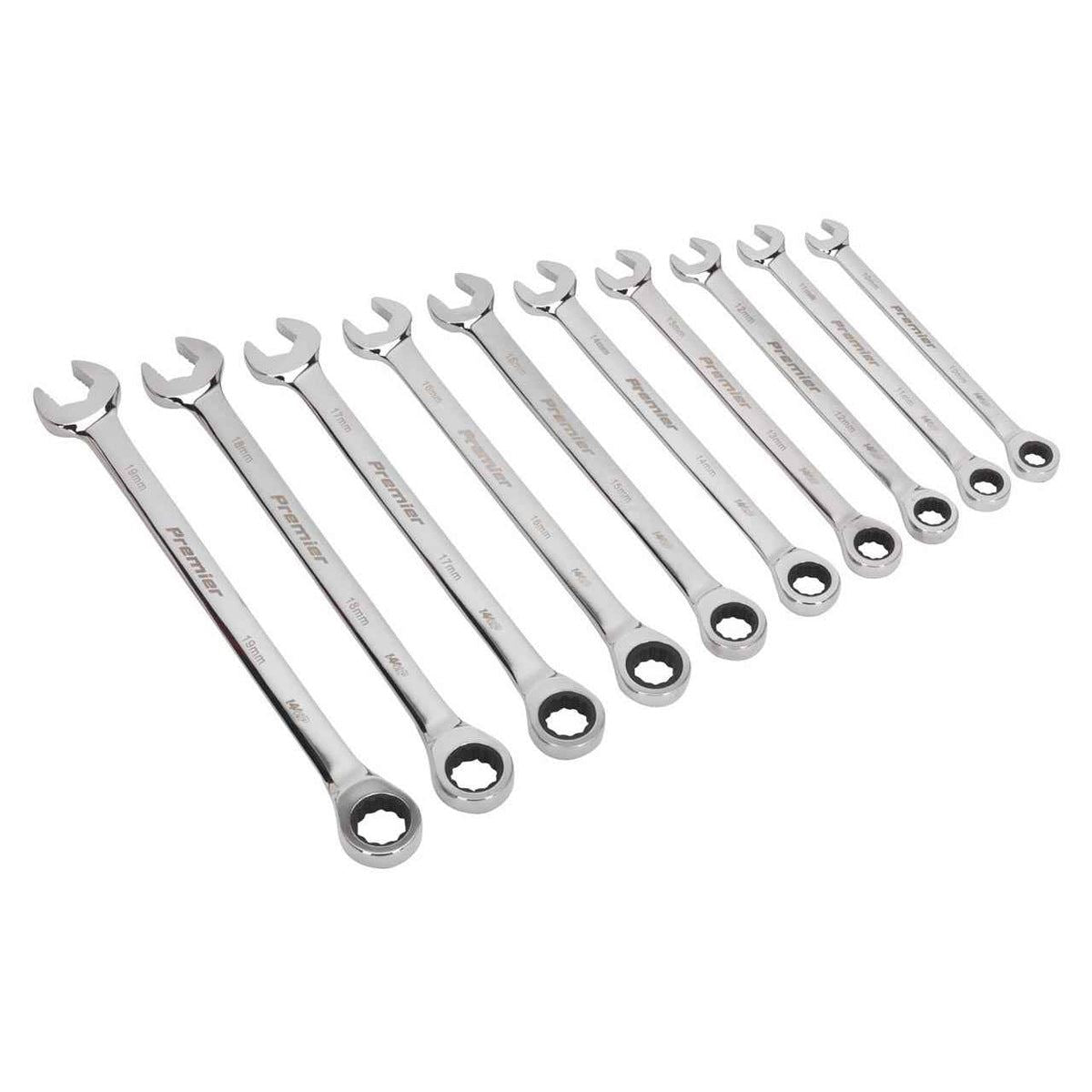 Sealey AK63914 Combination Ratchet Spanner Set 10 Piece Extra-Long Metric