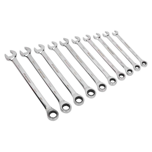 Sealey AK63914 Combination Ratchet Spanner Set 10 Piece Extra-Long Metric