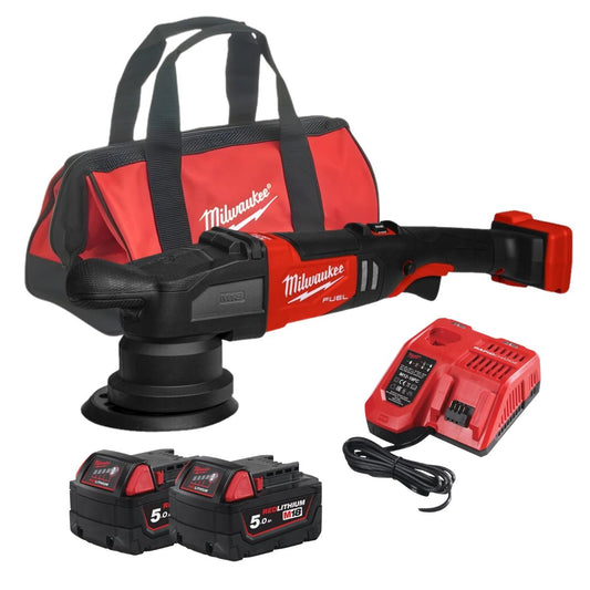 Milwaukee M18FROP15-0 18V Brushless 125mm Random Orbital Polisher with 2 x 5.0Ah Battery Charger & Bag