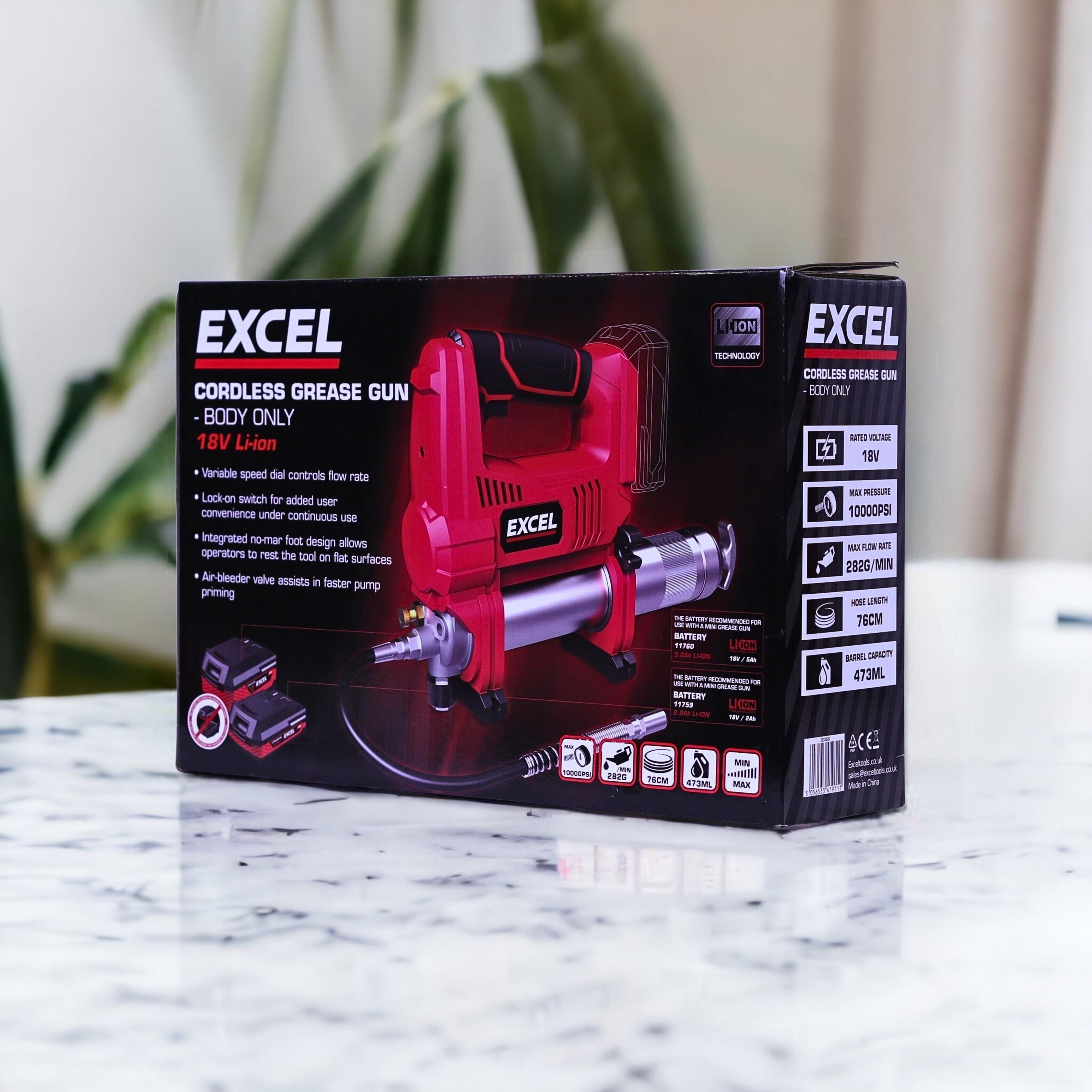 Excel 18V Cordless Grease Gun with 2 x 5.0Ah Battery & Charger