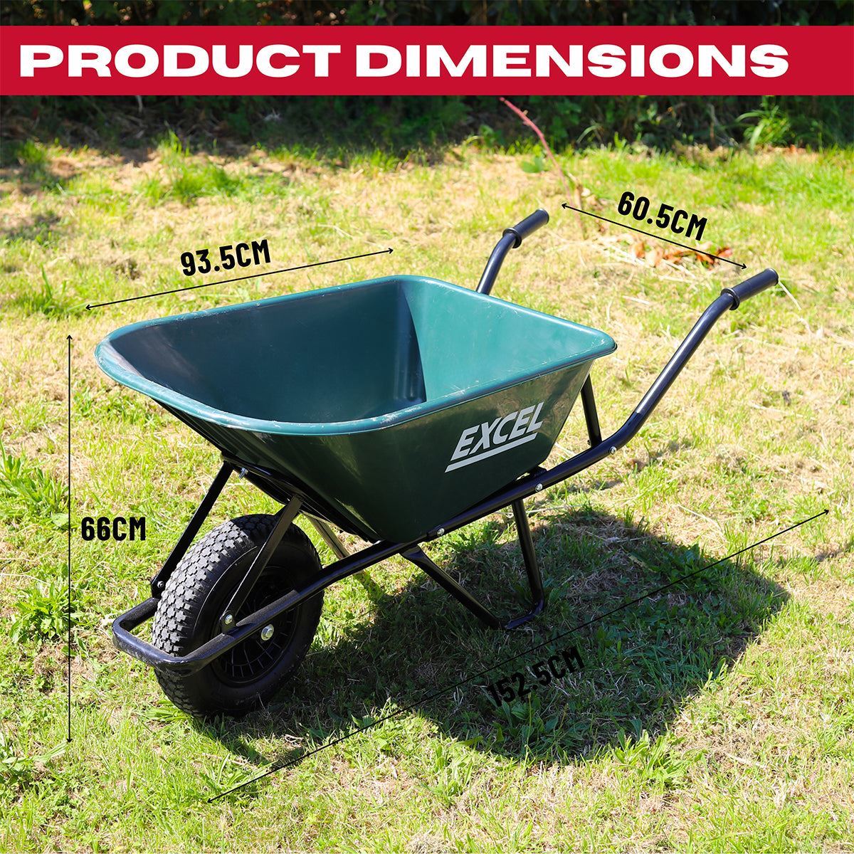 Excel Heavy Duty Green Wheelbarrow with 100L HDPE Tray