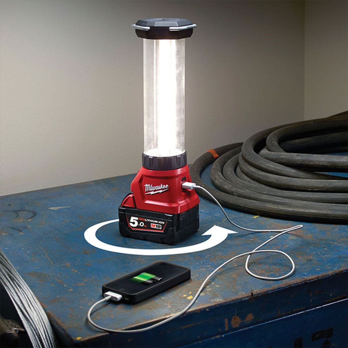 Milwaukee M18LL-0 18V LED Lantern Light with 1 x 2.0Ah Battery & Charger