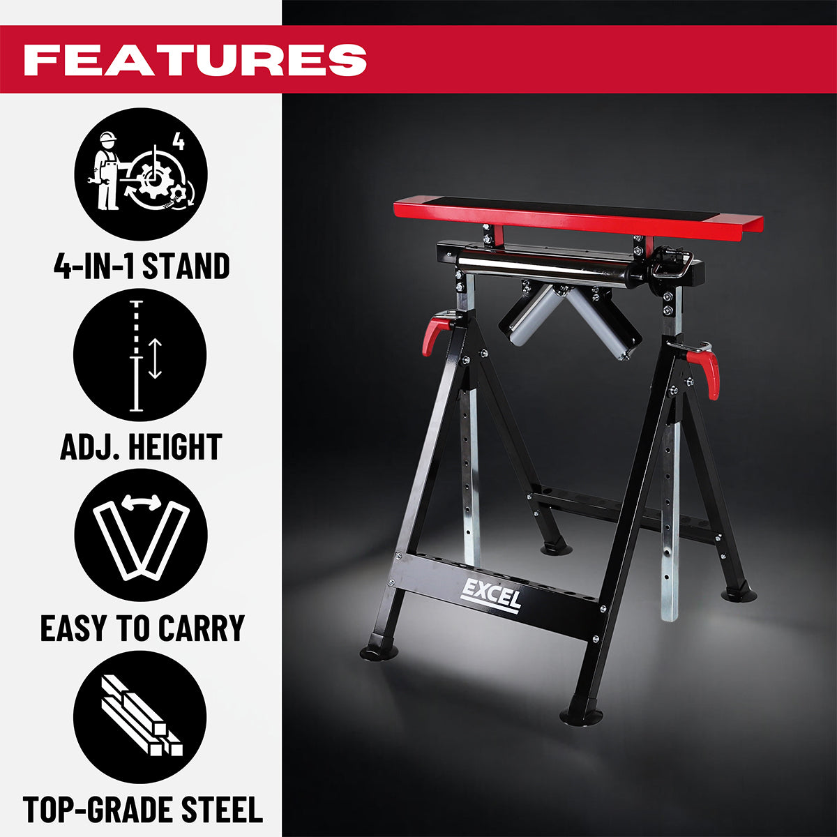 Excel Multi-Function 4 in 1 Workbench Table Trestle Roller Stand Adjustable Height