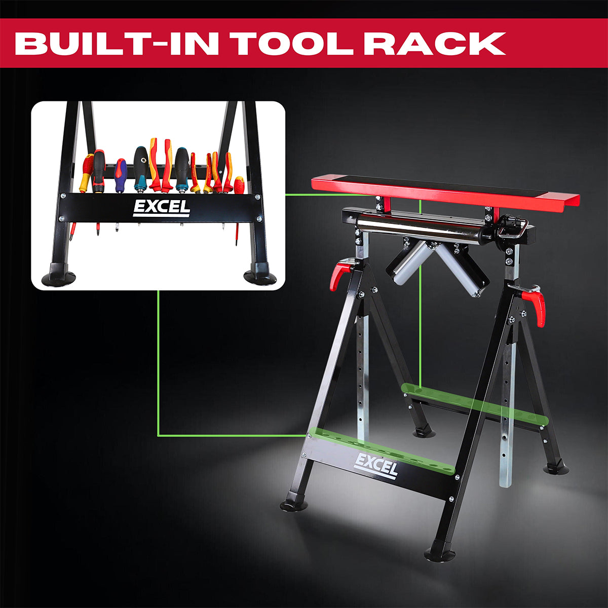 Excel Multi-Function 4 in 1 Workbench Table Trestle Roller Stand Adjustable Height