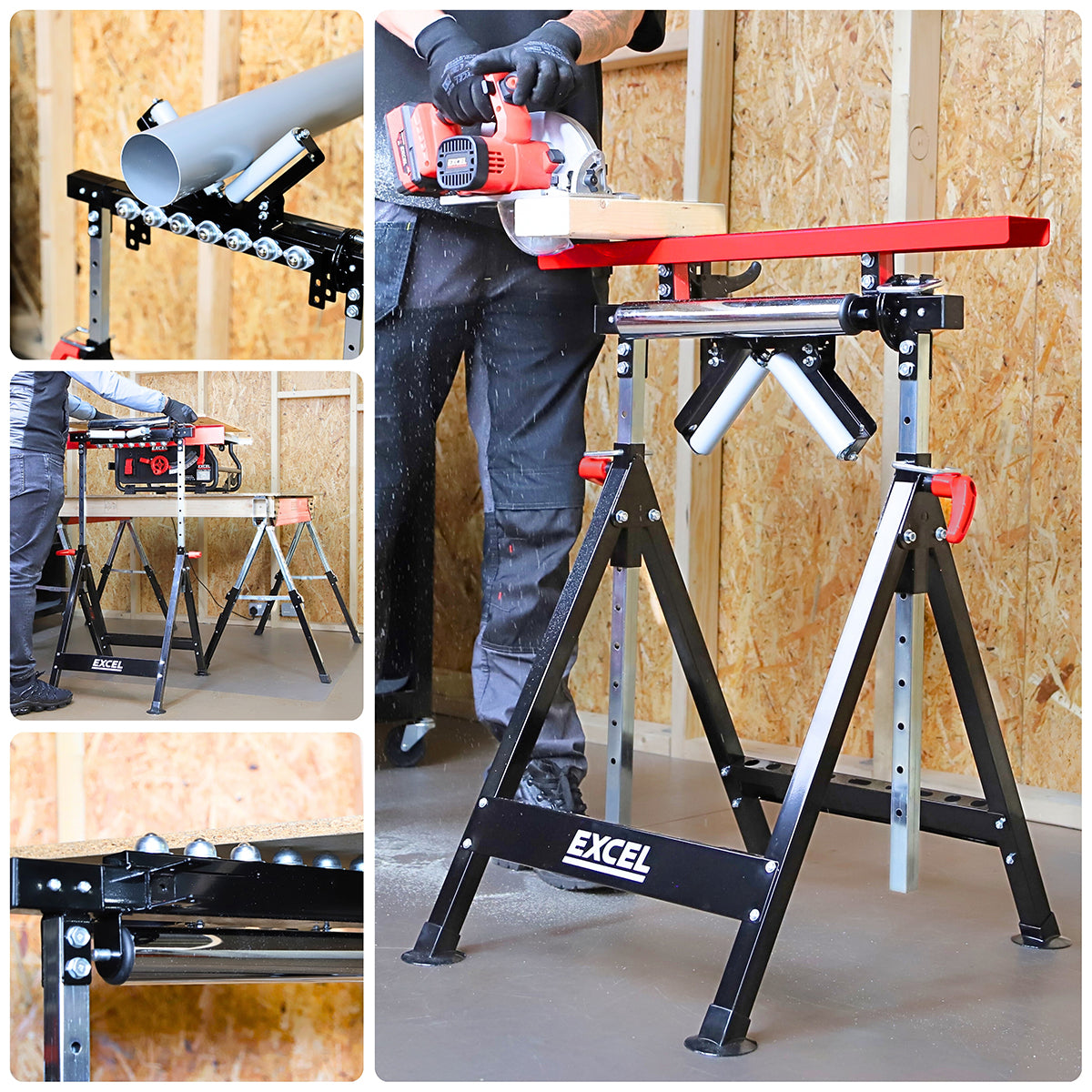 Excel Multi-Function 4 in 1 Workbench Table Trestle Roller Stand Adjustable Height