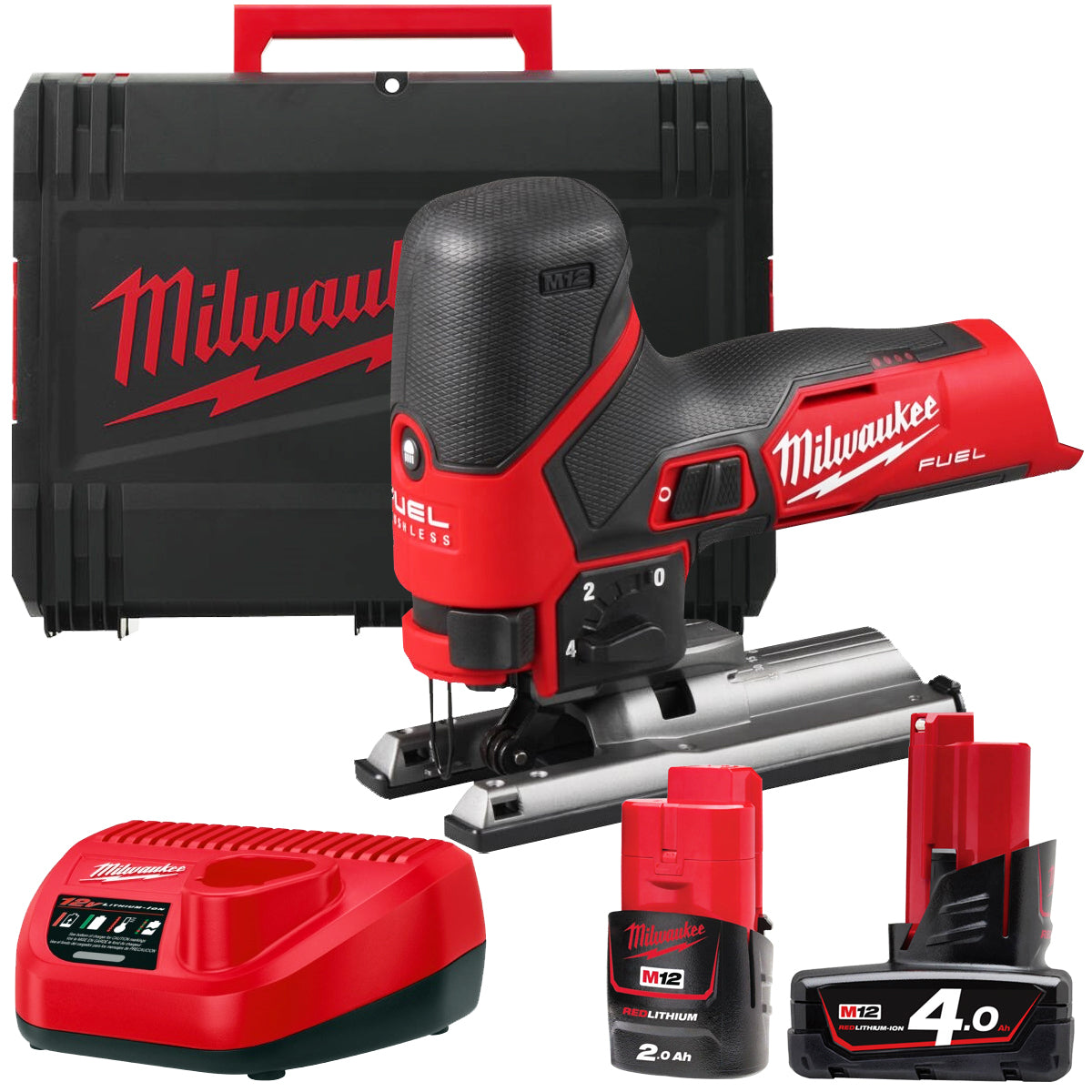 Milwaukee M12FJS-422X 12V Fuel Brushless Jigsaw with 4.0Ah/2.0Ah Batteries Charger & Case 4933493349