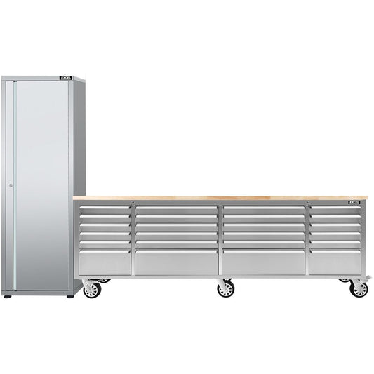 Excel 96inch 24 Drawer Stainless Steel Workbench Roller Tool Chest Cabinet & Tall Cabinet
