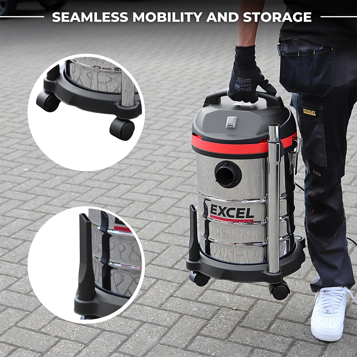 Excel 30L Wet & Dry Vacuum Cleaner 240V/1400W Without Power Take Off Socket